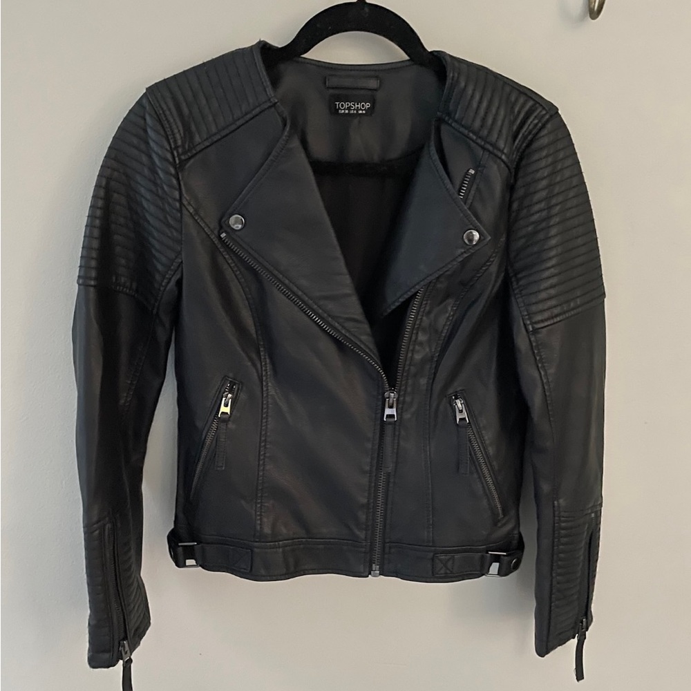 Topshop Cropped Faux Leather Jacket